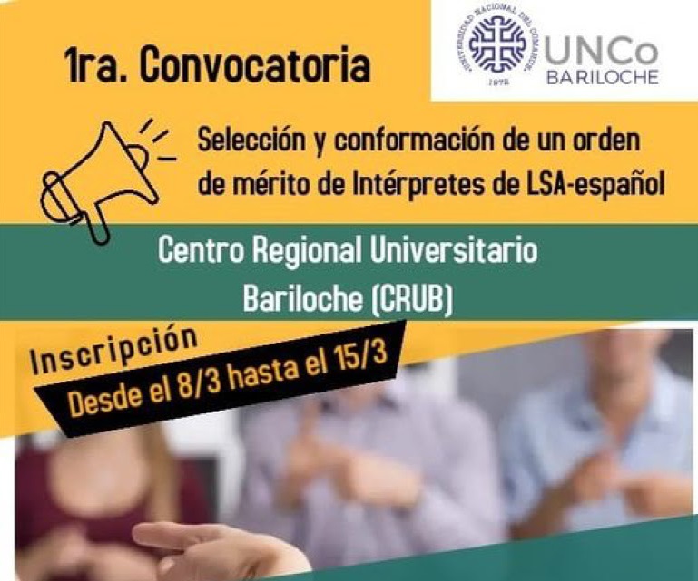 UNCo Bariloche convoca a intérpretes de Lengua de Señas Argentina-Español para la selección