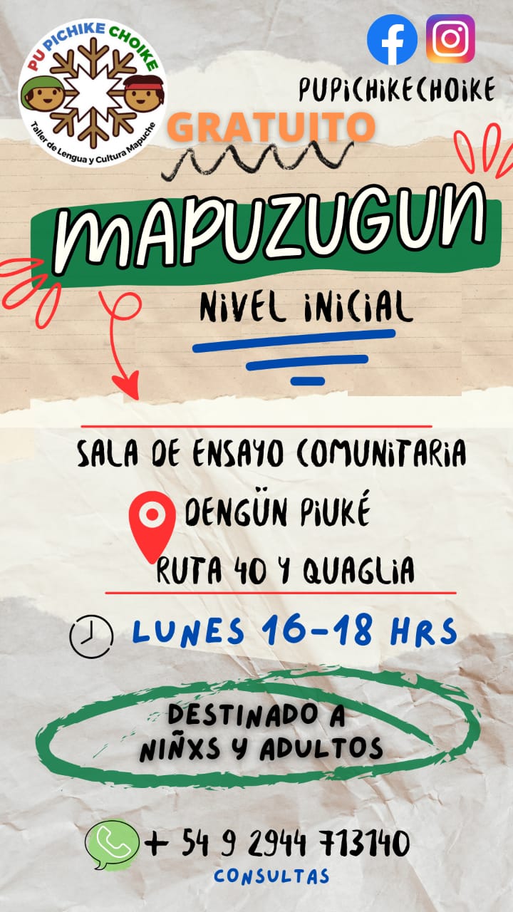 Convocatoria a inscripción para talleres gratuitos de Mapuzugun en Bariloche