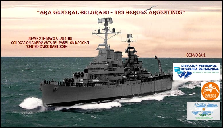 Bariloche rendirá honor a los héroes del Crucero ARA General Belgrano